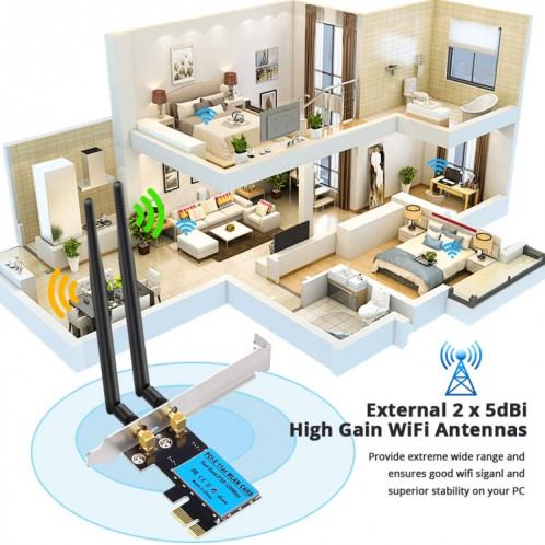 Carte réseau sans fil à double bande de 1200 Mbps 5G / 2.4G SH75091392-05