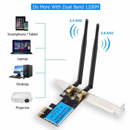 Carte réseau sans fil à double bande de 1200 Mbps 5G / 2.4G SH75091392-05