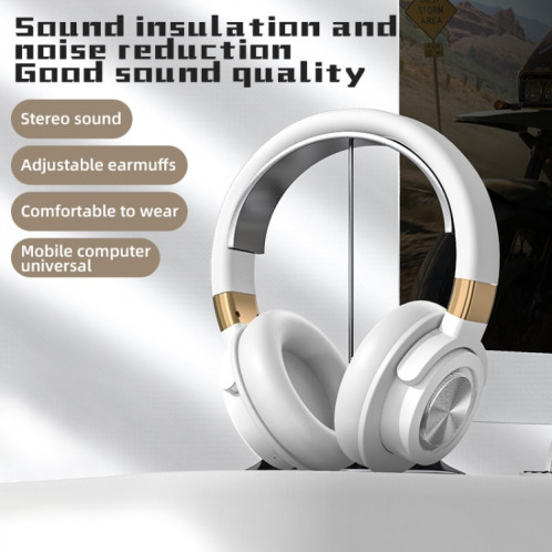 Casque stéréo HIFI Bluetooth sans fil A51 USB avec micro (blanc) SH901D1828-07