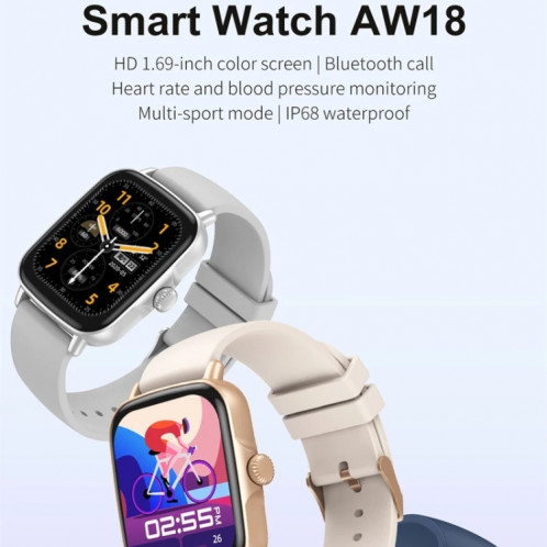 AW18 1.69inch Smart Watch Smart Smart, Support Appel Bluetooth / Surveillance de la fréquence cardiaque (Blanc) SH601B955-08