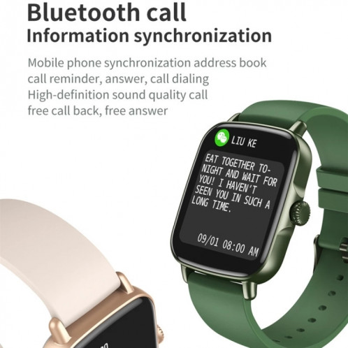 AW18 1.69Inch Smart Watch Smart Smart Watch, Support Appel Bluetooth / Surveillance de la fréquence cardiaque (Vert) SH601F1469-08