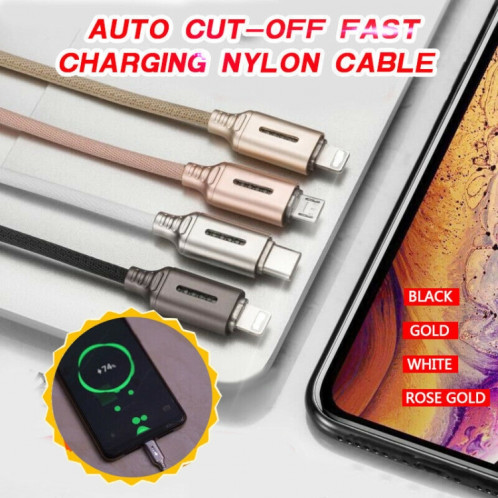 Micro USB Interface Zinc Alloy Marquee Luminous Intelligent Automatic Power Off Charge Data Cable (glod) SH501C330-05