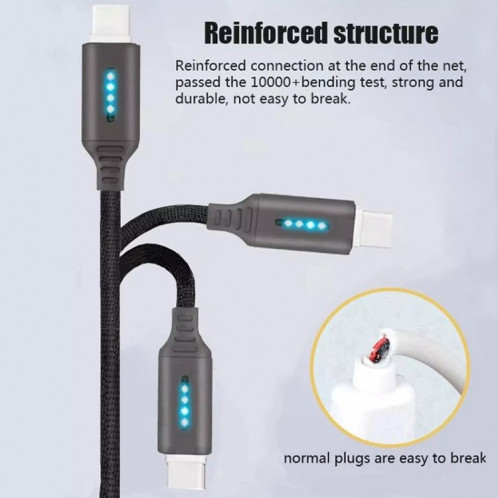 Interface USB-C / TYPE-C ZINC Alliage Maquisée Luminous Intelligent Automatic Date de chargement Données de charge (Noir) SH701A946-07