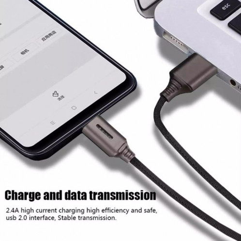 Interface USB-C / TYPE-C ZINC Alliage Maquisée Luminous Intelligent Automatic Date de chargement Données de charge (Noir) SH701A946-07