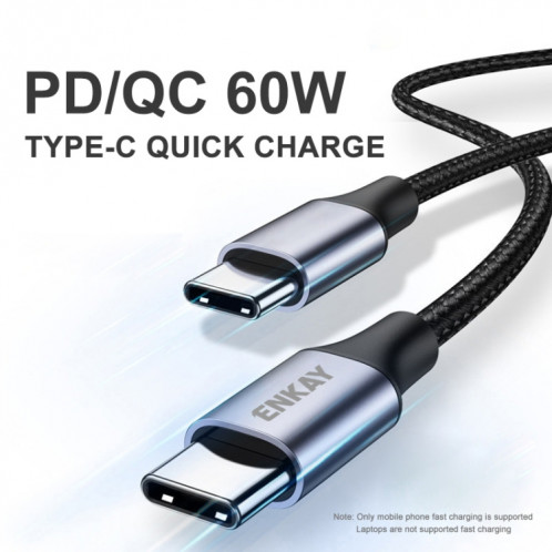 ENKAY 60W USB-C / TYPE-C à Type-C PD / QC 3A Câble tressé en nylon de charge rapide, longueur: 1M SE27011838-07
