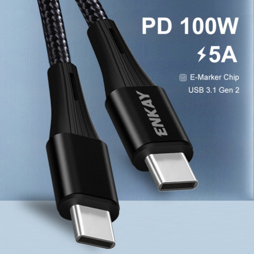 Enkay PD100W 5A USB-C / TYPE-C vers le câble de charge rapide de type C avec marqueur électronique, longueur: 2M SE75021525-09