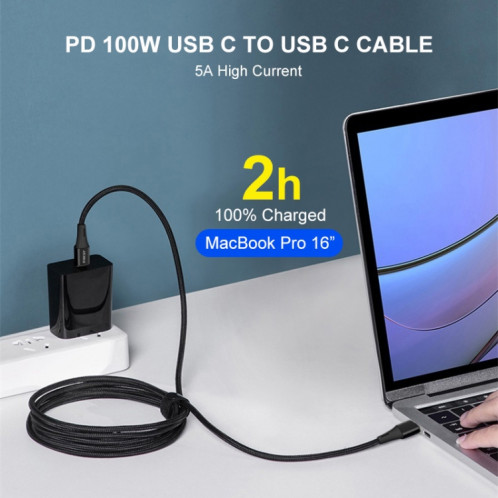 Enkay PD100W 5A USB-C / TYPE-C vers le câble de charge rapide de type C avec marqueur électronique, longueur: 2M SE75021525-09