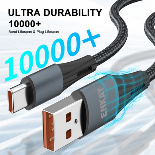 Enkay 66W USB vers USB-C / TYPE-C Protocole complet 6A Câble de données de charge rapide, longueur: 1M (noir) SE501A1794-07