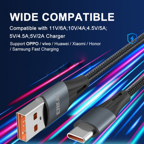 ENKAY 66W USB vers USB-C / TYPE-C Protocole complet 6A Câble de données de charge rapide, longueur: 2m (vert) SE502C1621-07