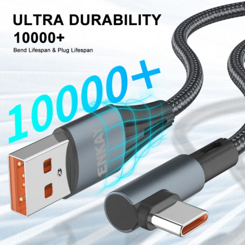 Enkay 66W USB vers USB-C / TYPE-C ELBOW 6A Protocole complet Câble de données de charge rapide, longueur: 2m (noir) SE602A1501-07