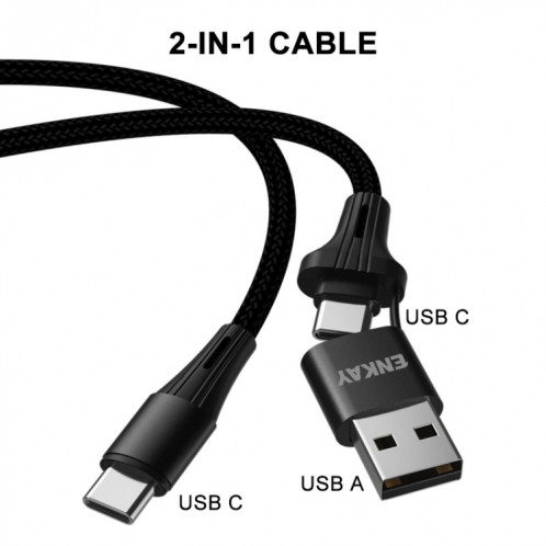 Enkay PD100W 2 dans 1 USB-A / USB-C vers le câble de charge rapide de Type-C 5A, longueur: 1M SE8389102-09