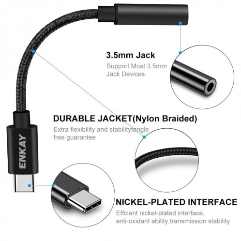 ENKAY USB-C / TYPE-C-C à 3,5 mm Adaptateur AUX tressé Nylon Câble audio numérique SE84801631-06