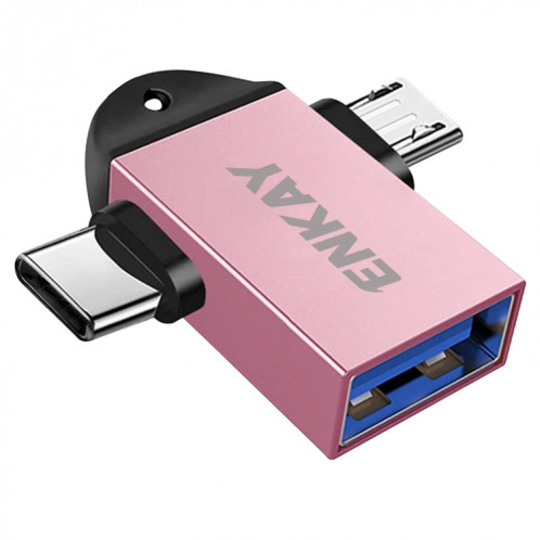 ENKAY ENK-AT112 2 IN 1 TYPE-C + Micro USB vers USB 3.0 Adaptateur OTG en alliage en aluminium (rose) SE801D1729-06