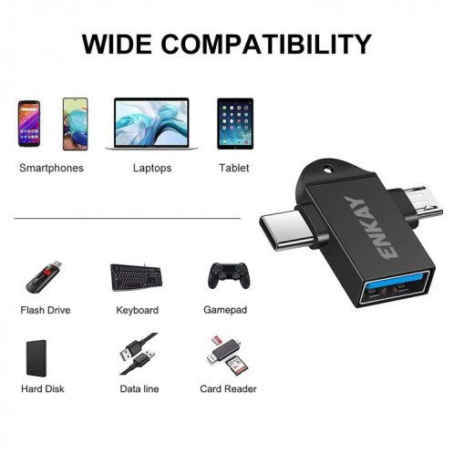 ENKAY ENK-AT112 2 IN 1 TYPE-C + Micro USB vers USB 3.0 Adaptateur OTG en alliage en aluminium (Golden) SE801B1455-06