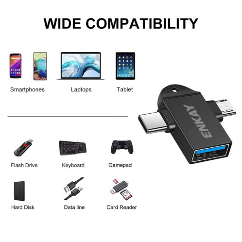 ENKAY ENK-AT112 2 IN 1 TYPE-C + Micro USB vers USB 3.0 Adaptateur OTG en alliage en aluminium (noir) SE801A968-06