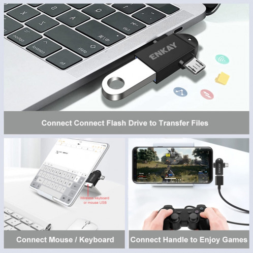 ENKAY ENK-AT112 2 IN 1 TYPE-C + Micro USB vers USB 3.0 Adaptateur OTG en alliage en aluminium (argent) SE801C340-06