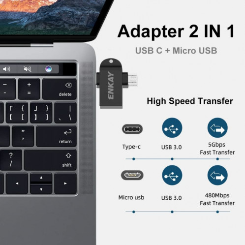 ENKAY ENK-AT112 2 IN 1 TYPE-C + Micro USB vers USB 3.0 Adaptateur OTG en alliage en aluminium (noir) SE801A968-06