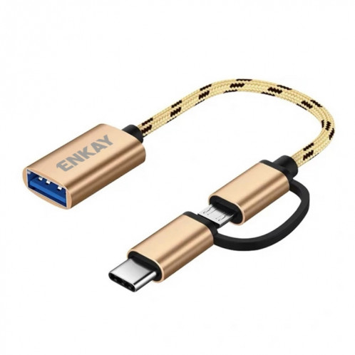 ENKAY ENK-AT113 2 IN 1 TYPE-C / Micro USB vers USB 3.0 Câble adaptateur OTG tressé en nylon (or) SE901B1215-07