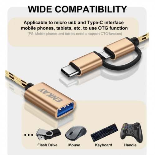 ENKAY ENK-AT113 2 IN 1 TYPE-C / Micro USB vers USB 3.0 Câble adaptateur OTG tressé en nylon (argent) SE901C1511-07