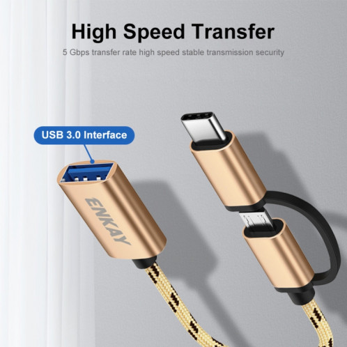 ENKAY ENK-AT113 2 IN 1 TYPE-C / Micro USB vers USB 3.0 Câble adaptateur OTG tressé en nylon (or) SE901B1215-07