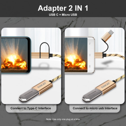 ENKAY ENK-AT113 2 IN 1 TYPE-C / Micro USB vers USB 3.0 Câble adaptateur OTG tressé en nylon (noir) SE901A202-07