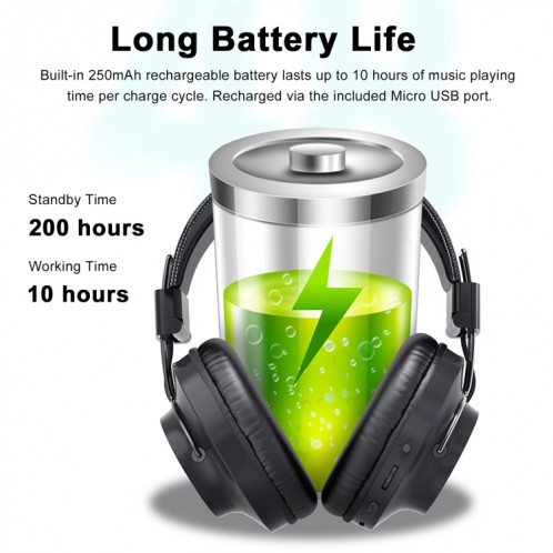 Casque de musique stéréo sans fil pliable S4000 avec carte / FM AUX-in / TF micro 3,5 mm / FM SH8580615-07