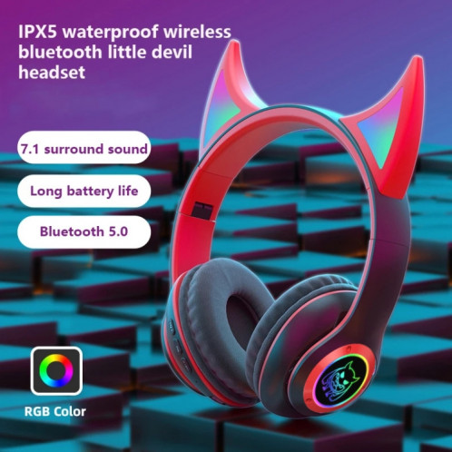 STN25 Devil Ear RGB Light Casque de musique sans fil pour enfants avec micro (Bleu) SH101B365-08