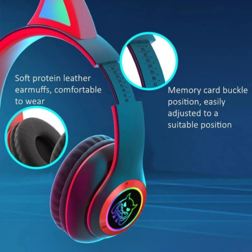 STN25 Devil Ear RGB Light Casque de musique sans fil pour enfants avec micro (Violet) SH101E74-08