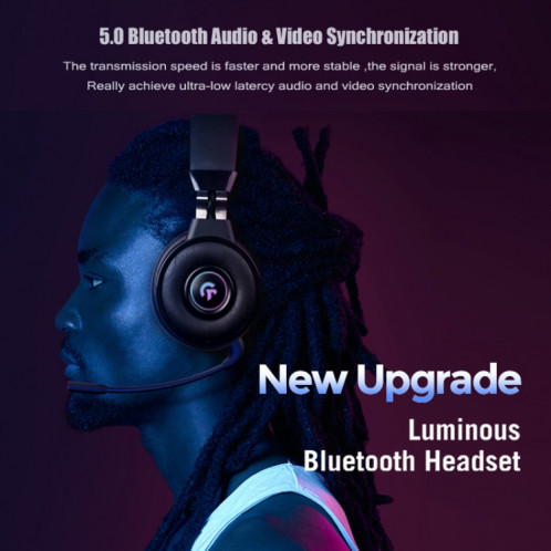 Casque de jeu lumineux RVB sans fil Bluetooth Kingkong avec prise en charge de la radio TF/FM SH9315967-07