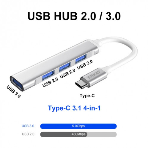 ENKAY Hat-Prince ENK-AT114 4 Ports USB 3.0 Splitter Multi-Ports Expansion HUB Extender Connector Adapter, Interface: Type-C SE5302836-08