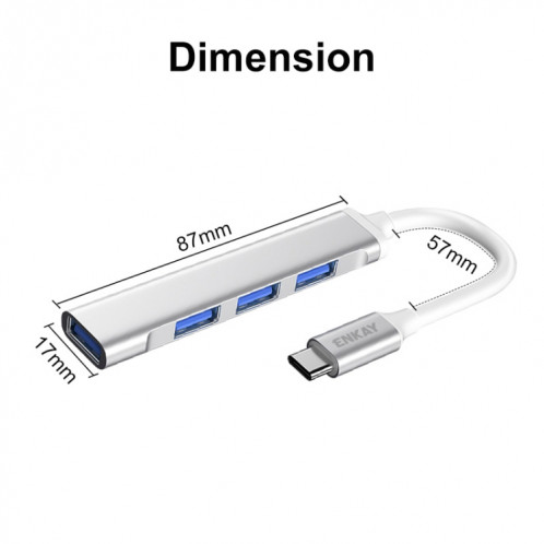 ENKAY Hat-Prince ENK-AT114 4 Ports USB 3.0 Splitter Multi-Ports Expansion HUB Extender Connector Adapter, Interface: Type-C SE5302836-08