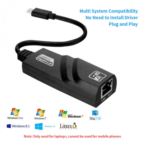 Câble réseau adaptateur Ethernet JSM 1000 Mbps USB-C / Type-C vers RJ45 SJ9595702-05