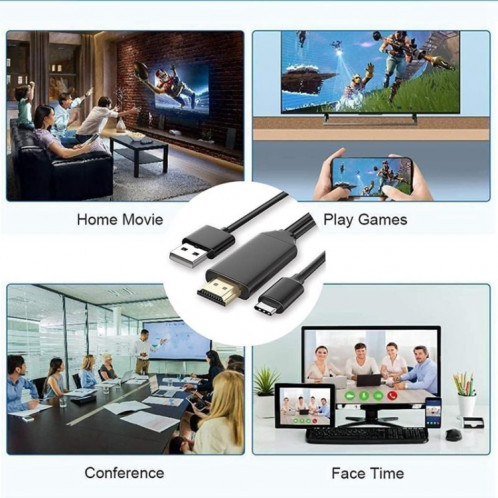 Cordon convertisseur numérique vidéo USB 3.1 Type-C vers HDMI MHL 4K HD pour téléphone Android pour surveiller le projecteur TV (Blanc) SH801B242-05
