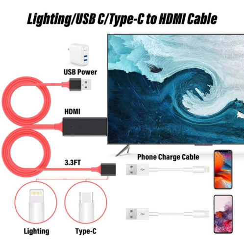 Adaptateur de câbles HDMI Dongle USB mâle + USB femelle vers HDMI mâle 1080P SH301A880-09