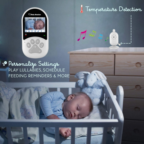 660 Moniteur bébé à écran LCD 2,4 pouces, conversation bidirectionnelle, alarme de température sonore Lecture de musique berceuse sans fil SH9917290-06