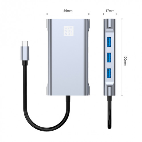JUNSUNMAY Adaptateur de station d'accueil 7 en 1 Type-C vers 4K HDMI / VGA / Ethernet Hub USB-C SJ03971759-08
