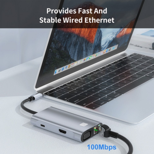 JUNSUNMAY Adaptateur de station d'accueil 7 en 1 Type-C vers 4K HDMI / VGA / Ethernet Hub USB-C SJ03971759-08