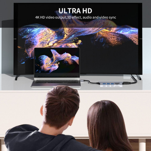 JUNSUNMAY 6 en 1 Type-C vers 4K Adaptateur de station d'accueil HDMI Hub USB-C Lecteur de carte SD/TF SJ0402659-08