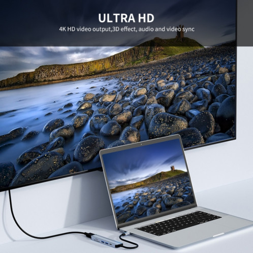 JUNSUNMAY 6 en 1 Type-C vers 4K Adaptateur de station d'accueil HDMI USB-C PD Hub de charge rapide Lecteur de carte SD / TF SJ04031323-09