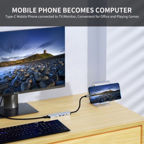 JUNSUNMAY 6 en 1 Type-C vers 4K Adaptateur de station d'accueil HDMI USB-C PD Hub de charge rapide Lecteur de carte SD / TF SJ04031323-09