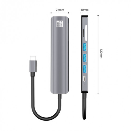 JUNSUNMAY 7 en 1 Type-C vers 4K Adaptateur de station d'accueil HDMI PD Hub de charge rapide Lecteur de carte SD / TF SJ04261414-09