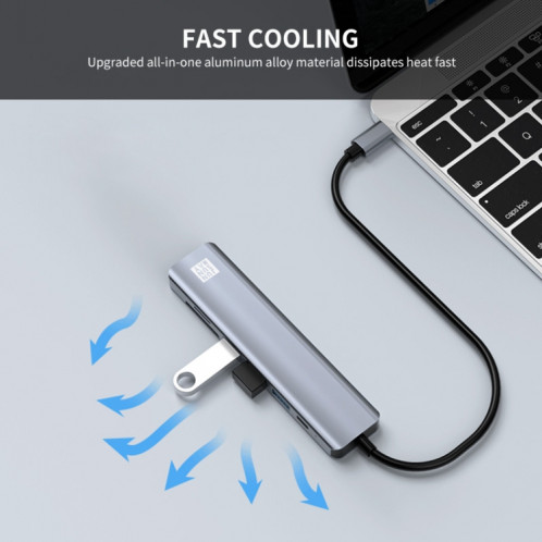 JUNSUNMAY 7 en 1 Type-C vers 4K Adaptateur de station d'accueil HDMI PD Hub de charge rapide Lecteur de carte SD / TF SJ04261414-09