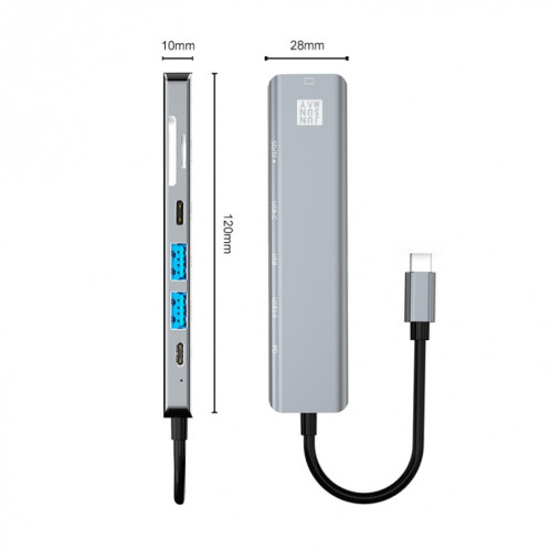 JUNSUNMAY 7 en 1 Type-C vers 4K Adaptateur de station d'accueil HDMI PD Hub de charge rapide Lecteur de carte SD / TF SJ0427188-08