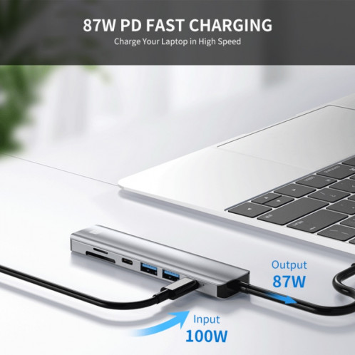 JUNSUNMAY 7 en 1 Type-C vers 4K Adaptateur de station d'accueil HDMI PD Hub de charge rapide Lecteur de carte SD / TF SJ0427188-08