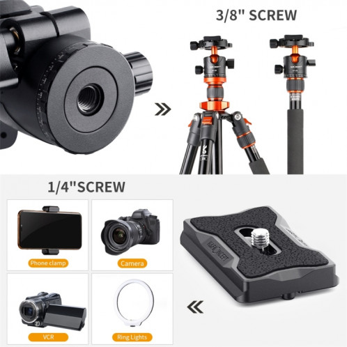 K&F CONCEPT KF31.023V3 Rotule trépied panoramique en métal rotative à 360 degrés avec plaque de dégagement rapide 1/4" SK04311774-07