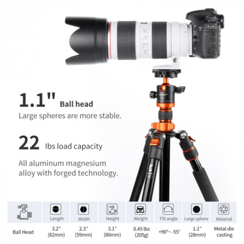 K&F CONCEPT KF31.023V3 Rotule trépied panoramique en métal rotative à 360 degrés avec plaque de dégagement rapide 1/4" SK04311774-07