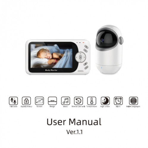 VB801 Moniteur bébé avec caméra de vision nocturne de 4,3 pouces, caméra vidéo audio interphone sans fil, détection de température (prise UE) SH201B340-07