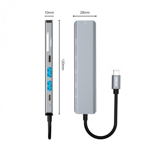 ENKAY Hat-Prince Adaptateur de station d'accueil HDMI 7 en 1 Type-C vers 4K PD Hub de charge rapide SE0630270-08