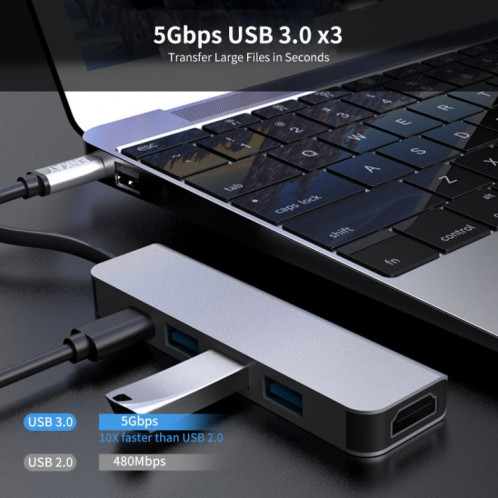 ENKAY Hat-Prince 5 en 1 Type-C Hub Convertisseur HDMI 4K Station d'accueil Adaptateur USB 3.0 SE063122-05