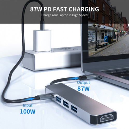 ENKAY Hat-Prince 5 en 1 Type-C Hub Convertisseur HDMI 4K Station d'accueil Adaptateur USB 3.0 SE063122-05